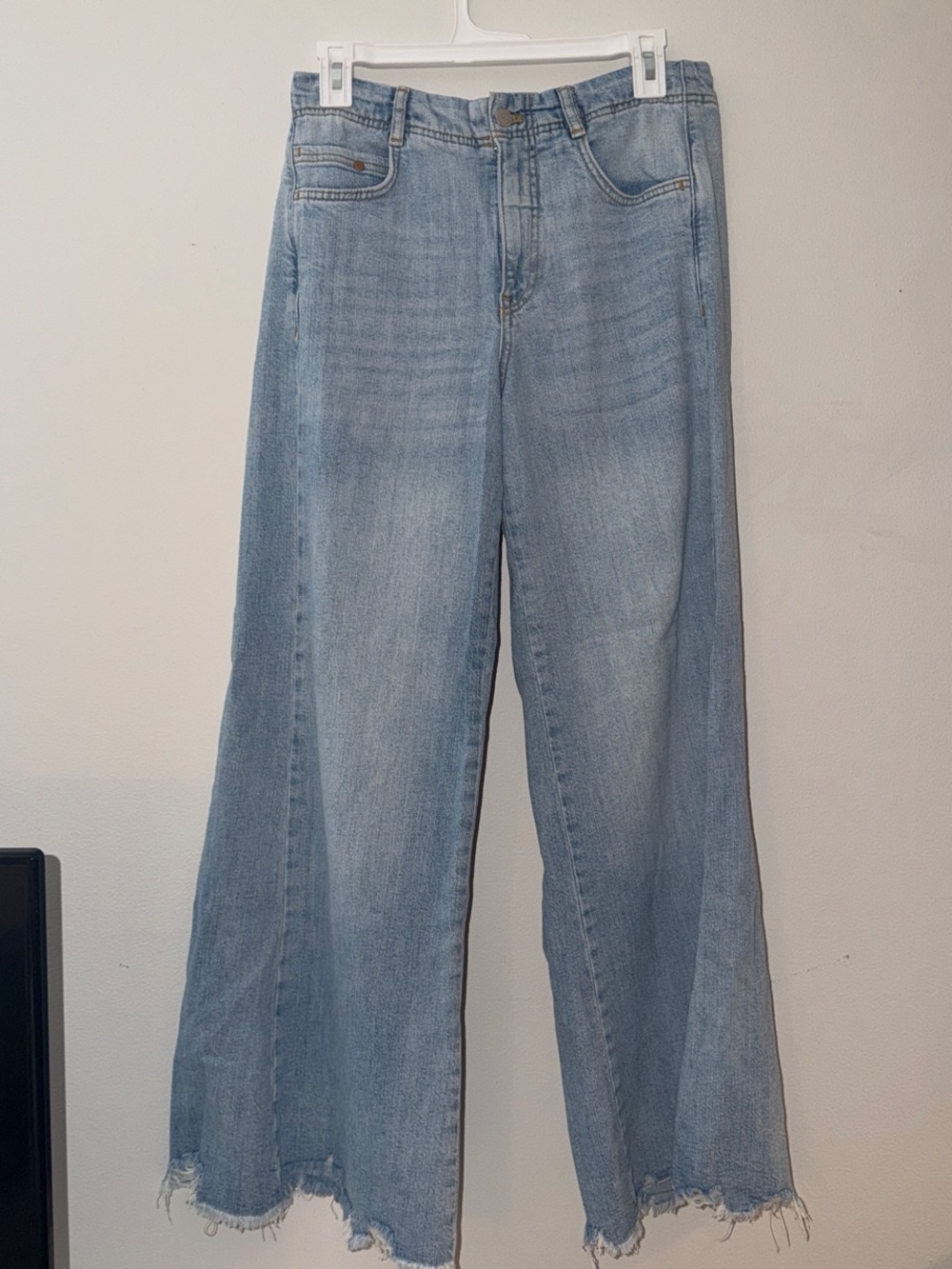 Pilcro Light Blue Wide-Leg Frayed Hem Jeans
